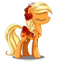 Size: 1280x1350 | Tagged: safe, artist:tiffanymarsou, part of a set, character:applejack, alternate hairstyle, beautiful, eyes closed, female, flower, flower in hair, jewelry, may festival, simple background, smiling, solo, transparent background