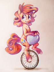 Size: 3240x4320 | Tagged: safe, artist:locksto, character:pinkie pie, absurd resolution, ball, female, solo, traditional art, unicycle, unshorn fetlocks