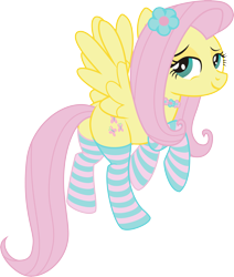 Size: 3027x3568 | Tagged: safe, artist:leopurofriki, character:fluttershy, species:pegasus, species:pony, clothing, female, flower, flower in hair, flutterbutt, high res, looking back, mare, plot, simple background, socks, solo, striped socks, transparent background
