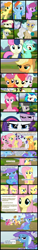 Size: 1500x10000 | Tagged: safe, artist:foxy-noxy, character:apple bloom, character:applejack, character:berry punch, character:berryshine, character:bon bon, character:carrot top, character:derpy hooves, character:dj pon-3, character:fluttershy, character:golden harvest, character:granny smith, character:lyra heartstrings, character:mayor mare, character:octavia melody, character:pinkie pie, character:rainbow dash, character:rarity, character:roseluck, character:scootaloo, character:sweetie belle, character:sweetie drops, character:trixie, character:twilight sparkle, character:vinyl scratch, species:pegasus, species:pony, comic, cutie mark crusaders, female, mare, stare, stare down, staring contest