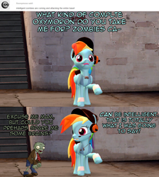 Size: 1024x1144 | Tagged: safe, artist:php74, character:rainbow dash, 3d, ask, crossover, gmod, plants vs zombies, pony fortress 2, rainbow scout, team fortress 2, tumblr, zombie