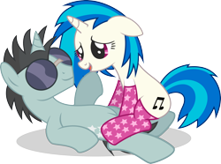 Size: 3500x2600 | Tagged: safe, artist:leopurofriki, character:dj pon-3, character:neon lights, character:rising star, character:vinyl scratch, clothing, female, male, on back, shipping, simple background, socks, straight, transparent background, vinylights