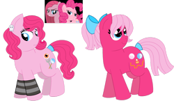Size: 1024x594 | Tagged: safe, artist:strawberry-spritz, character:pinkamena diane pie, character:pinkie pie, oc, parent:pinkie pie, parents:selfcest, species:earth pony, species:pony, bow, cute, cutie mark, filly, leg warmers, magical lesbian spawn, ms paint, offspring, ponidox, ponytail, product of incest, self ponidox, skull