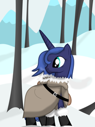 Size: 3000x4000 | Tagged: safe, artist:dazed-and-wandering, character:princess luna, clothing, female, s1 luna, snow, solo, tree