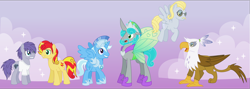 Size: 5531x1965 | Tagged: safe, artist:itoruna-the-platypus, character:derpy hooves, character:gilda, character:maud pie, character:queen chrysalis, character:sunset shimmer, character:trixie, species:alicorn, species:griffon, species:pony, changeling king, cute, dark mirror universe, derpabetes, diatrixes, dopey hooves, dopius hoofington, gildadorable, guilder, king metamorphosis, maudabetes, maulder berry, morphabetes, pink background, prince tristan, race swap, reversalis, rule 63, rule63betes, shimmerbetes, simple background, sunset glare, tristacorn, tristan, trixiecorn, vector