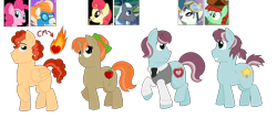 Size: 5249x2257 | Tagged: safe, artist:strawberry-spritz, edit, edited screencap, screencap, character:apple bumpkin, character:candy apples, character:fire streak, character:pinkie pie, character:spring skies, oc, parent:apple bumpkin, parent:fire streak, parent:pinkie pie, species:pegasus, species:pony, species:unicorn, apple family member, art trade, cropped, female, magical lesbian spawn, male, mare, ms paint, offspring, parent:candy apples, parent:south pole, parent:spring skies, screencap reference, south pole, stallion
