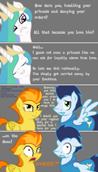 Size: 725x1280 | Tagged: safe, artist:taharon, character:princess celestia, character:soarin', character:spitfire, comic:the wonderbolts, ship:soarinfire, comic, explicit series, eyes closed, female, floppy ears, frown, grimdark series, grin, male, open mouth, shipping, shocked, smiling, spread wings, straight, to the moon, wide eyes, wings