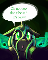 Size: 500x625 | Tagged: safe, artist:ryuredwings, character:queen chrysalis, species:changeling, :o, bronybait, changeling queen, comic, cute, cutealis, female, filly, filly queen chrysalis, looking at you, looking up, talking, talking to viewer, younger