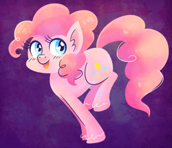 Size: 800x691 | Tagged: safe, artist:steveholt, character:pinkie pie, species:earth pony, species:pony, cute, female, looking at you, looking sideways, mare, open mouth, prancing, smiling, solo