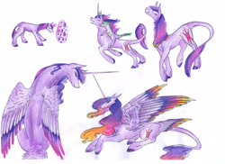 Size: 3508x2551 | Tagged: safe, artist:dawn22eagle, character:spike, character:twilight sparkle, character:twilight sparkle (alicorn), species:alicorn, species:classical unicorn, species:pony, female, leonine tail, mare, tail feathers, traditional art