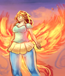 Size: 2850x3300 | Tagged: safe, artist:checkerboardazn, character:sunset shimmer, episode:my past is not today, g4, my little pony: equestria girls, my little pony:equestria girls, female, fiery wings, humanized, solo, sunset phoenix, tailed humanization, that was fast, winged humanization