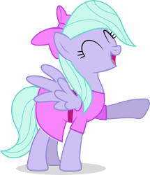 Size: 2000x2322 | Tagged: safe, artist:liggliluff, character:flitter, clothing, cute, dress, eyes closed, female, frilly dress, happy, open mouth, simple background, smiling, solo, spread wings, transparent background, vector, wings