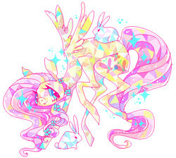 Size: 508x456 | Tagged: safe, artist:njeekyo, character:fluttershy, species:crystal pony, species:pony, species:rabbit, simple background