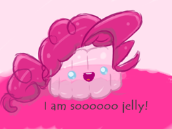Size: 640x480 | Tagged: safe, artist:acharmingpony, character:pinkie pie, :d, food, inanimate tf, jelly, object pony, open mouth, ponified, pun, smiling, solo, transformation