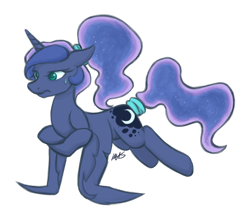 Size: 1010x890 | Tagged: safe, artist:hippykat13, character:princess luna, alternate hairstyle, female, floppy ears, frown, ponytail, scowl, simple background, solo, sweat, sweatdrop, tail wrap, transparent background, wing-ups, workout