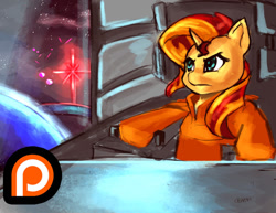 Size: 1017x786 | Tagged: safe, artist:checkerboardazn, character:sunset shimmer, species:pony, female, patreon, solo, space