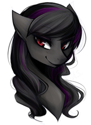 Size: 766x1044 | Tagged: safe, artist:mscootaloo, oc, oc only, oc:mishadash, bust, gray mane, highlights, red eyes, solo