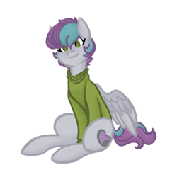 Size: 1800x1800 | Tagged: safe, artist:hippykat13, oc, oc only, oc:kitty sweet, ponysona, species:pegasus, species:pony, clothing, cute, freckles, pixie cut, short hair, sitting, smiling, solo, sweater