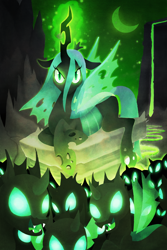Size: 900x1350 | Tagged: safe, artist:steveholt, character:queen chrysalis, species:changeling, changeling queen, female, moon