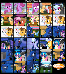 Size: 5298x5860 | Tagged: safe, artist:ajmstudios, character:applejack, character:berry punch, character:berryshine, character:blues, character:bon bon, character:carrot top, character:cheerilee, character:cherry berry, character:cloudchaser, character:dj pon-3, character:doctor horse, character:doctor stable, character:golden harvest, character:lyra heartstrings, character:noteworthy, character:nurse redheart, character:octavia melody, character:princess luna, character:rainbow dash, character:roseluck, character:scootaloo, character:soarin', character:sweetie drops, character:thunderlane, character:trixie, character:twilight sparkle, character:vinyl scratch, oc, oc:officer cuffs, oc:sergeant brass, oc:soda, oc:typhoon, species:pegasus, species:pony, species:unicorn, ship:soarindash, absurd resolution, background pony, comic, female, humor, male, mare, scootaloo's scootaquest, scootaquest, shipping, straight