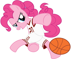 Size: 7200x6000 | Tagged: safe, artist:caliazian, character:pinkie pie, species:earth pony, species:pony, absurd resolution, ball, basketball, clothing, female, jersey, mare, simple background, solo, sports, transparent background