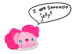 Size: 1200x876 | Tagged: safe, artist:acharmingpony, character:pinkie pie, :d, inanimate tf, jelly, open mouth, pun, simple background, smiling, solo, transformation, transparent background, wat