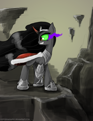 Size: 1280x1656 | Tagged: safe, artist:blvckmagic, character:king sombra, queen umbra, raised hoof, rule 63, solo, sombra eyes