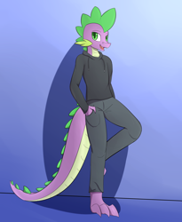 Size: 2274x2778 | Tagged: safe, artist:iados, character:spike, species:anthro, clothing, hoodie, male, older, pants, solo, stupid sexy spike, teenage spike
