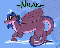 Size: 999x799 | Tagged: safe, artist:kassc, oc, oc only, oc:nilak, species:dragon, claws, cute, horns, tail, wings