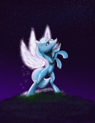 Size: 2550x3300 | Tagged: safe, artist:gunslingerpen, character:trixie, species:pony, species:unicorn, artificial wings, augmented, female, magic, magic wings, mare, night, solo, stars, upright, wings