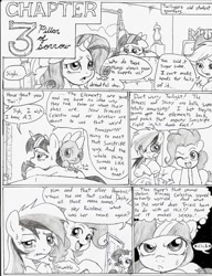 Size: 916x1192 | Tagged: safe, artist:joelashimself, character:applejack, character:pinkie pie, character:rainbow dash, character:rarity, character:spike, character:twilight sparkle, comic, monochrome, the forgotten element