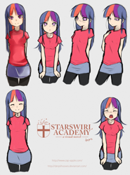 Size: 1024x1382 | Tagged: safe, artist:derpiihooves, character:twilight sparkle, species:human, angry, clothing, cute, humanized, miniskirt, pose, shirt, simple background, skirt, socks, starswirl academy, tai saito, thigh highs, tights, tsundere, tsunlight sparkle, twiabetes, visual novel
