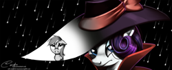 Size: 2372x977 | Tagged: safe, artist:esuka, character:rainbow dash, character:rarity, episode:rarity investigates, g4, my little pony: friendship is magic, clothing, detective rarity, hat