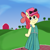 Size: 500x500 | Tagged: safe, artist:davierocket, character:apple bloom, species:anthro, species:earth pony, g4, barn, clothing, dress, female, hair bow, hat, outdoors, solo