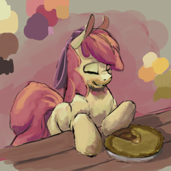 Size: 1280x1281 | Tagged: safe, artist:erijt, character:apple bloom, eating, food, pie