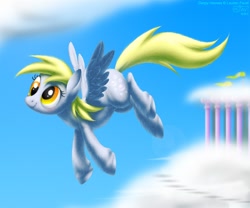 Size: 840x700 | Tagged: safe, artist:drjavi, character:derpy hooves, species:pegasus, species:pony, cloud, female, flying, mare, sky, solo