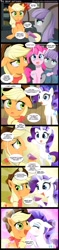 Size: 1000x4250 | Tagged: safe, artist:coltsteelstallion, character:applejack, character:maud pie, character:pinkie pie, character:rarity, species:pony, ship:rarijack, episode:hearthbreakers, g4, my little pony: friendship is magic, bandana, comic, creeper, dragon ball, female, foam finger, gem, kissing, lesbian, shipping, silly, silly pony, tower of pimps