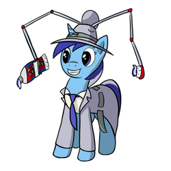 Size: 1138x1140 | Tagged: safe, artist:redquoz, character:minuette, species:pony, species:unicorn, clothing, female, hat, inspector brushie, inspector gadget, mare, parody, smiling, solo, toothpaste