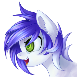 Size: 992x992 | Tagged: safe, artist:ghst-qn, oc, oc only, species:pony, ear fluff, open mouth, profile, signature, simple background, smiling, solo