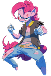 Size: 1280x1915 | Tagged: safe, artist:sunibee, character:pinkie pie, species:anthro, badass, blood, female, solo
