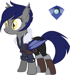 Size: 2783x2961 | Tagged: safe, artist:duskthebatpack, oc, oc only, oc:lapis, species:bat pony, species:pony, fallout equestria, boots, clothing, cutie mark, earring, fangs, female, fluffy, mare, merchant, piercing, short hair, shoulder pads, simple background, solo, transparent background, vector