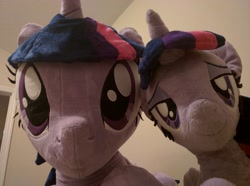 Size: 4160x3088 | Tagged: safe, artist:plushwaifus, artist:qtpony, photographer:corpulentbrony, character:twilight sparkle, bedroom, bedroom eyes, bedroom ponies, cute, duality, in bed, irl, life size, multeity, photo, plushie, sparkle sparkle sparkle, twiabetes
