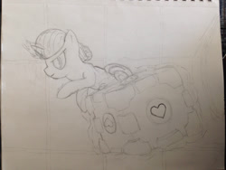 Size: 1280x960 | Tagged: safe, artist:mranthony2, chell, companion cube, ponified, portal, portal (valve), sketch, solo, traditional art