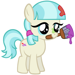 Size: 4000x4000 | Tagged: safe, artist:sofunnyguy, character:coco pommel, cocobetes, cute, female, filly, messy, mouth hold, paint, paintbrush, solo