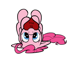 Size: 2757x2366 | Tagged: safe, artist:tsand106, part of a set, character:pinkie pie, female, heart, mouth hold, solo, upside down, valentine