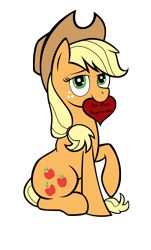 Size: 2070x3421 | Tagged: safe, artist:tsand106, part of a set, character:applejack, female, heart, mouth hold, solo, valentine