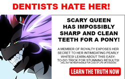 Size: 550x350 | Tagged: safe, artist:mylittlesheepy, edit, character:king sombra, advertisement, clickbait, creepy smile, dentists hate her, dermatologists hate her, meme, parody, queen umbra, rule 63, sharp teeth
