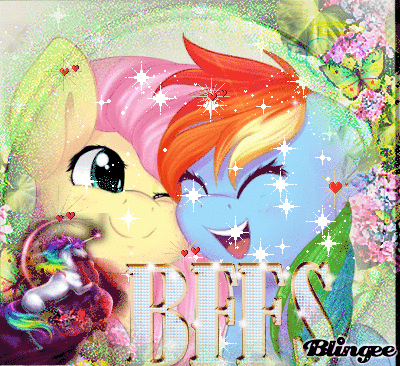 Size: 400x366 | Tagged: safe, artist:chiweee, character:fluttershy, character:rainbow dash, animated, blingee, exploitable meme, female, meme