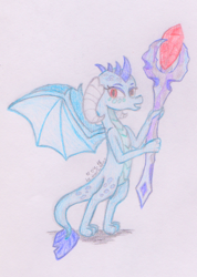 Size: 1014x1421 | Tagged: safe, artist:marta4708, character:princess ember, species:dragon, episode:gauntlet of fire, g4, my little pony: friendship is magic, bloodstone scepter, dragon lord ember, female, solo, traditional art