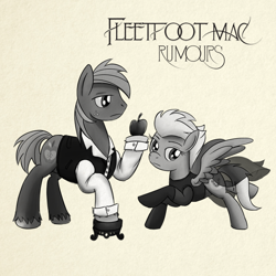 Size: 894x894 | Tagged: safe, artist:buckweiser, character:big mcintosh, character:fleetfoot, species:earth pony, species:pegasus, species:pony, album cover, apple, classic rock ponies, female, fleetmac, fleetwood mac, food, male, mare, music, parody, ponified, ponified album cover, pun, retro, rumours, shipping, shipping fuel, stallion, straight